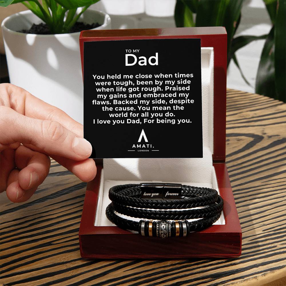 To My Dad - Vegan Leather Bracelet - Backed My Side - Love You Forever Bracelet
