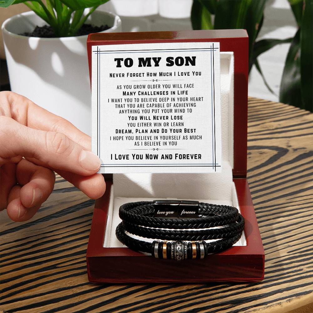 To My Son Bracelet From Mom And Dad, Believe In Yourself, Dream, Plan And Do Your Best - Love You Forever Bracelet