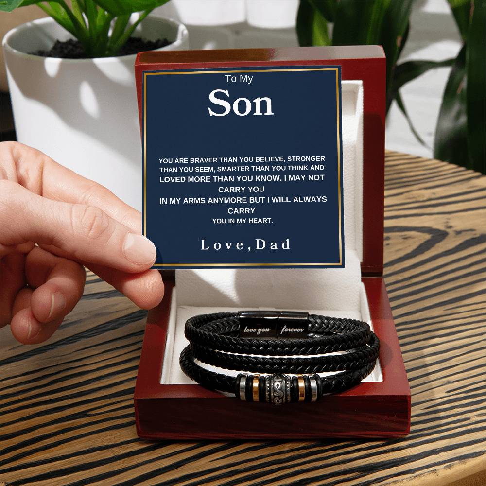 To My Son  You Are Braver Than You Believe Love Mom  Love You Forever Men's Bracelet - Love You Forever Bracelet