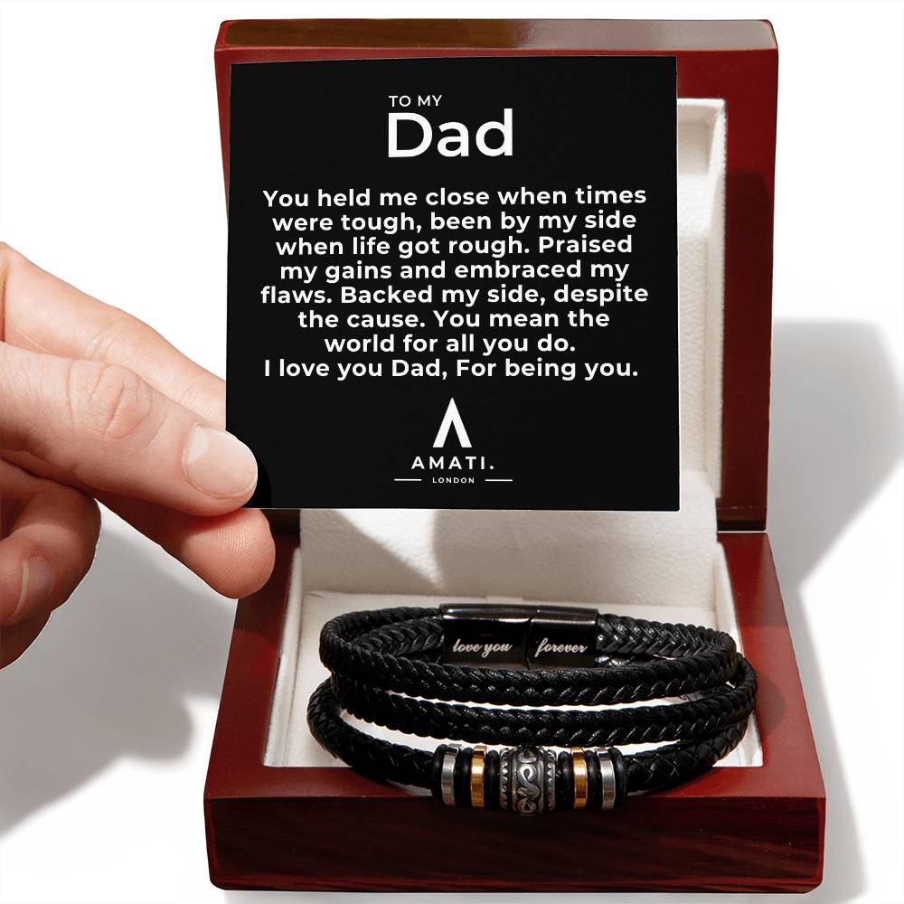 To My Dad - Vegan Leather Bracelet - Backed My Side - Love You Forever Bracelet