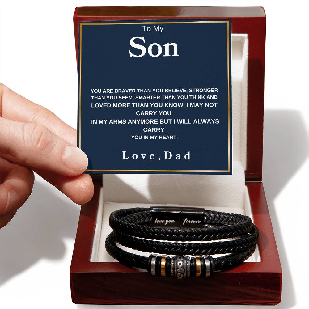 To My Son  You Are Braver Than You Believe Love Mom  Love You Forever Men's Bracelet - Love You Forever Bracelet