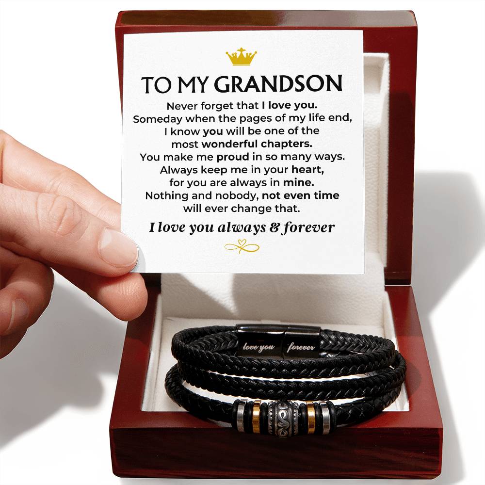 To My Grandson  Love You Forever  Braided Bracelet Gift Set - Ss581 - Love You Forever Bracelet