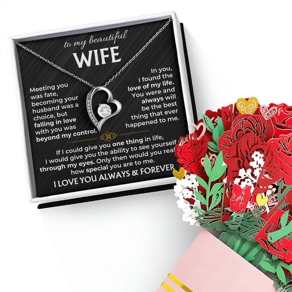 To My Wife - I Love You Always & Forever - Forever Love Necklace & Sweetest Devotion Flower Bouquet