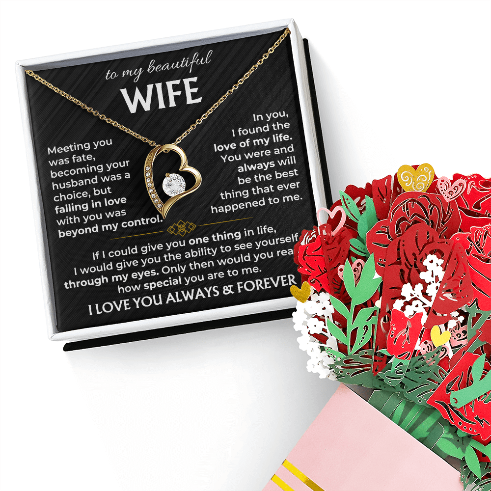 To My Wife - I Love You Always &amp; Forever - Forever Love Necklace &amp; Sweetest Devotion Flower Bouquet