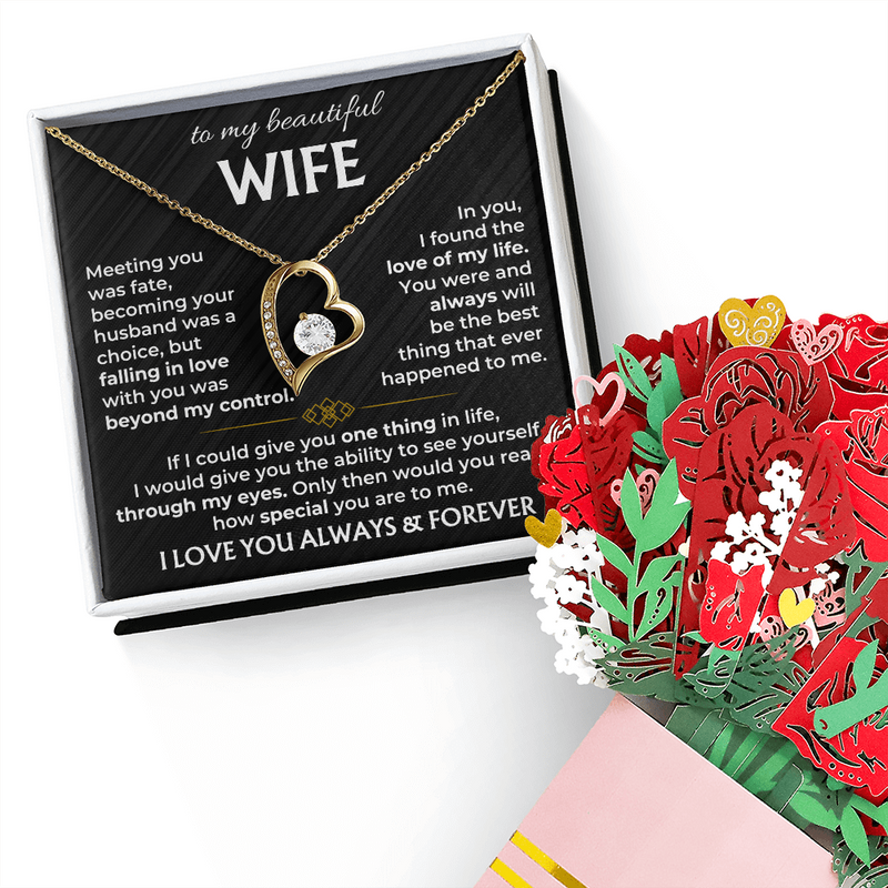 To My Wife - I Love You Always & Forever - Forever Love Necklace & Sweetest Devotion Flower Bouquet