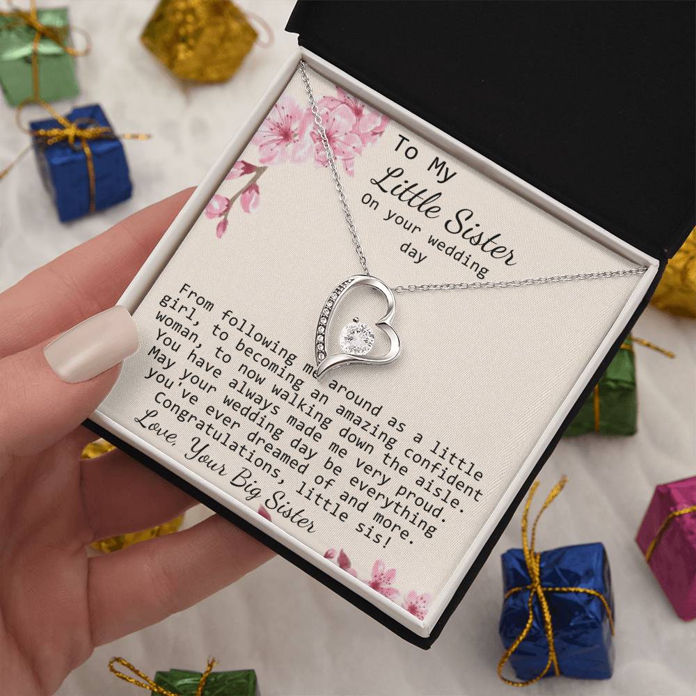 Little Sister Wedding Day Gift, Big Sister To Bride Necklace, Bride Gift From Sister, Sister To Bride Gift Forever Love Necklace