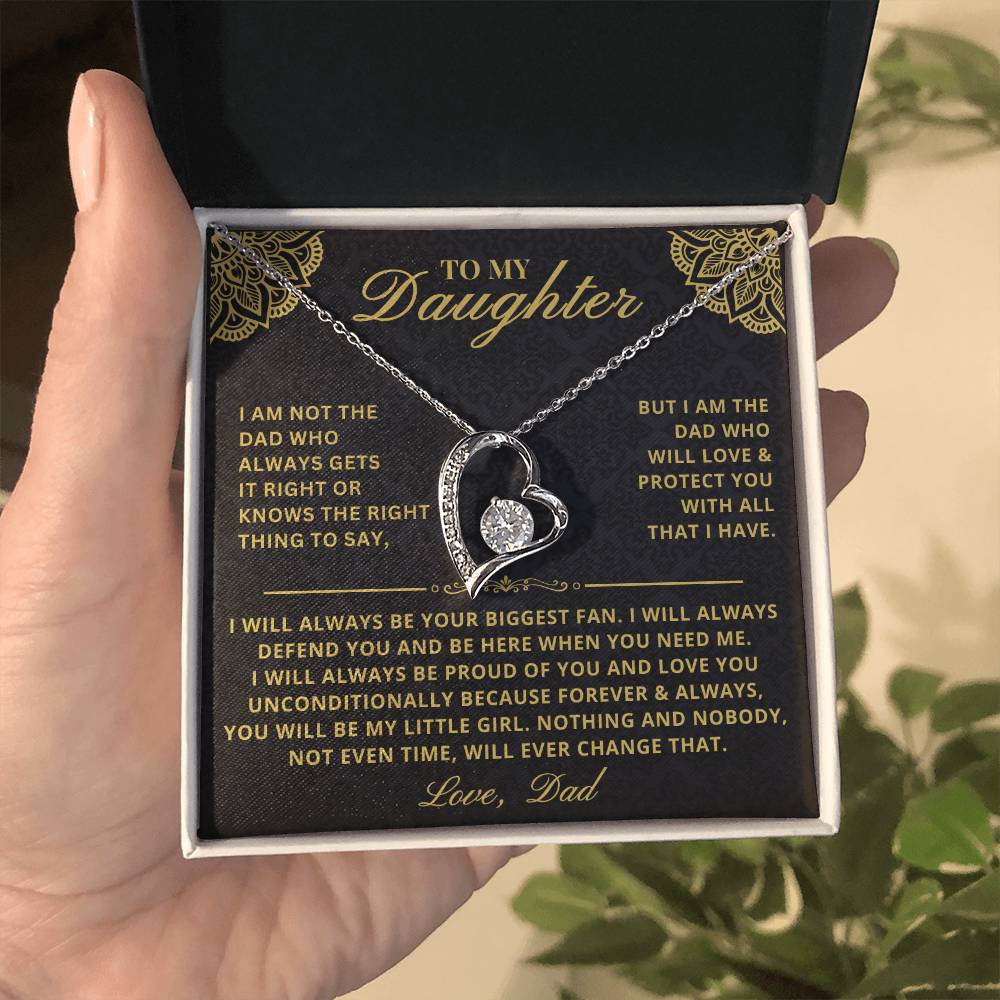 To My Daughter - Forever & Always  From Father Dad, Inspirational Strength Gift, Forever Love Necklace, 14K Sentimental Present, Xmas Forever Love Necklace