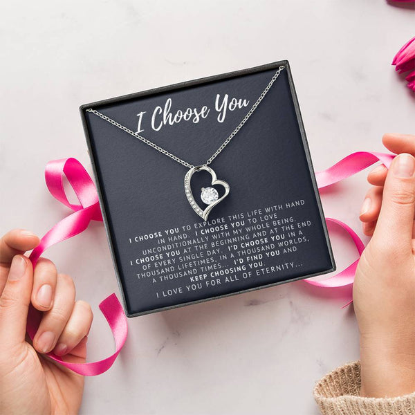 I Choose You 14k White Gold Forever Love Necklace