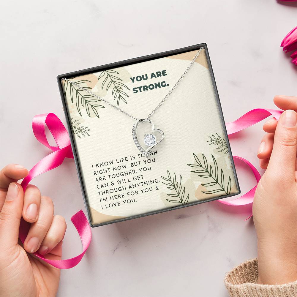 Strong Inspiring Heart Stone Necklace  Neutral Leaves Forever Love Necklace