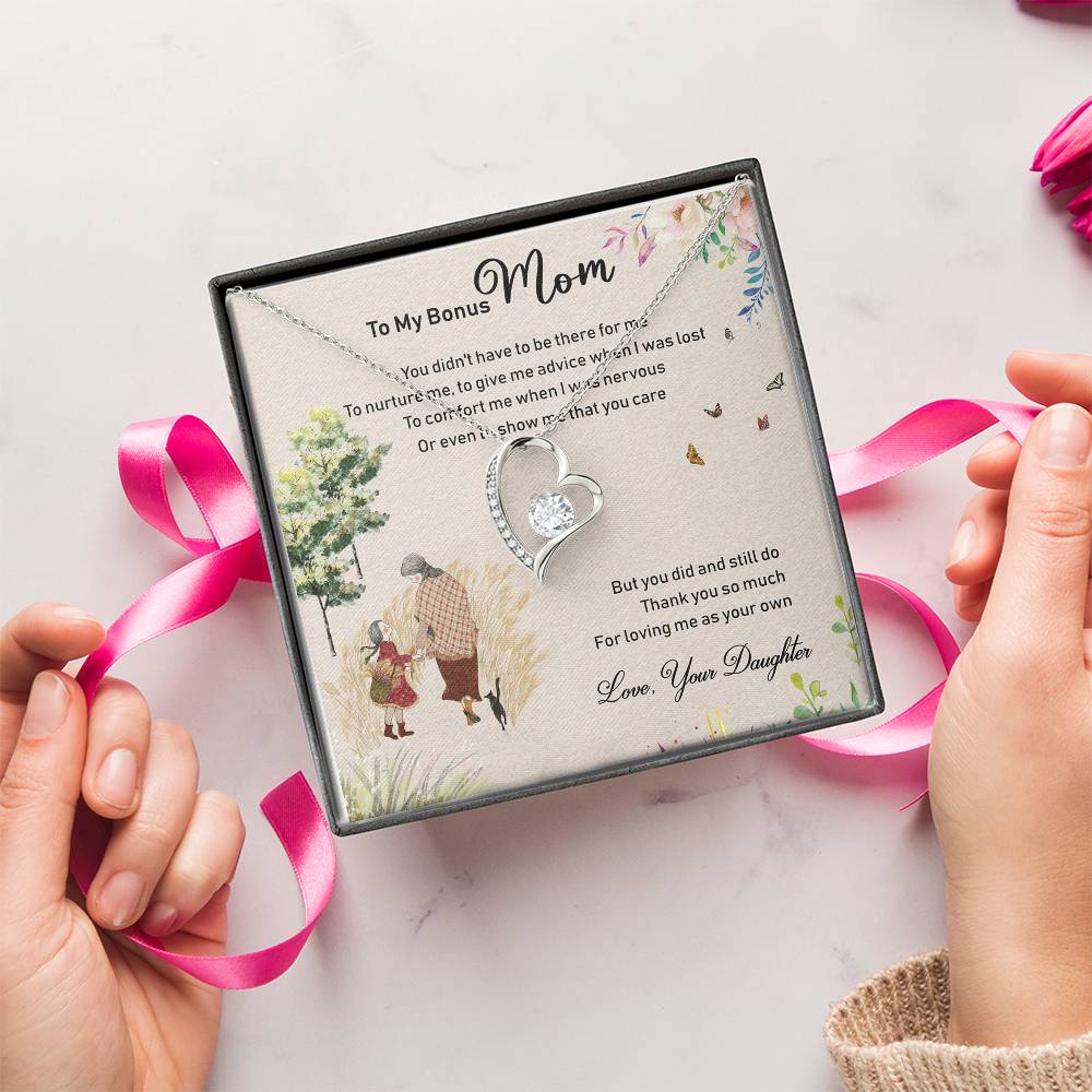 To My Bonus Mom Mother's Day Message Card Gift From Bonus Daughter Bonus Mom Necklace Step Mom Forever Love Necklace