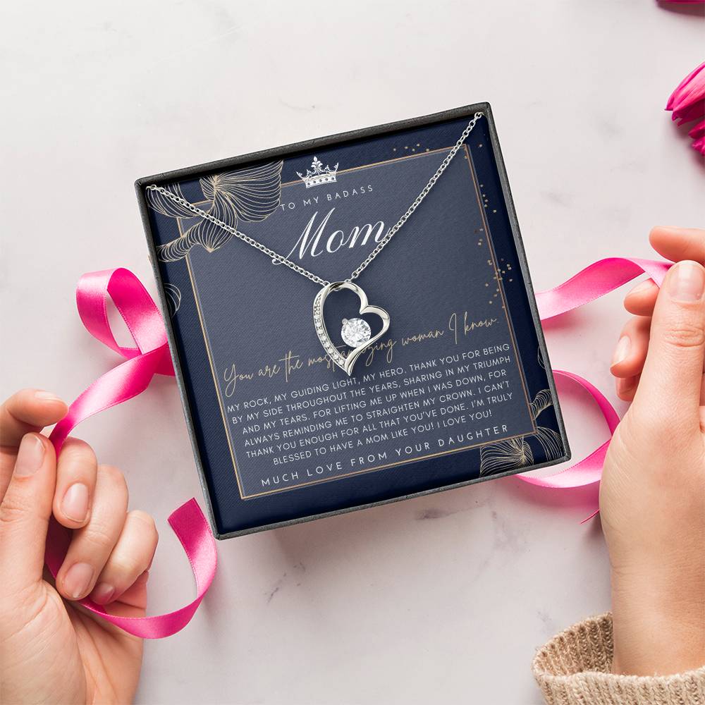 Badass Mom Gift To My Badass Mom Necklace Mother’s Day Gift Daughter To Mom Gift Gift From Daughter To Mom On Wedding Day Mom Gift Forever Love Necklace