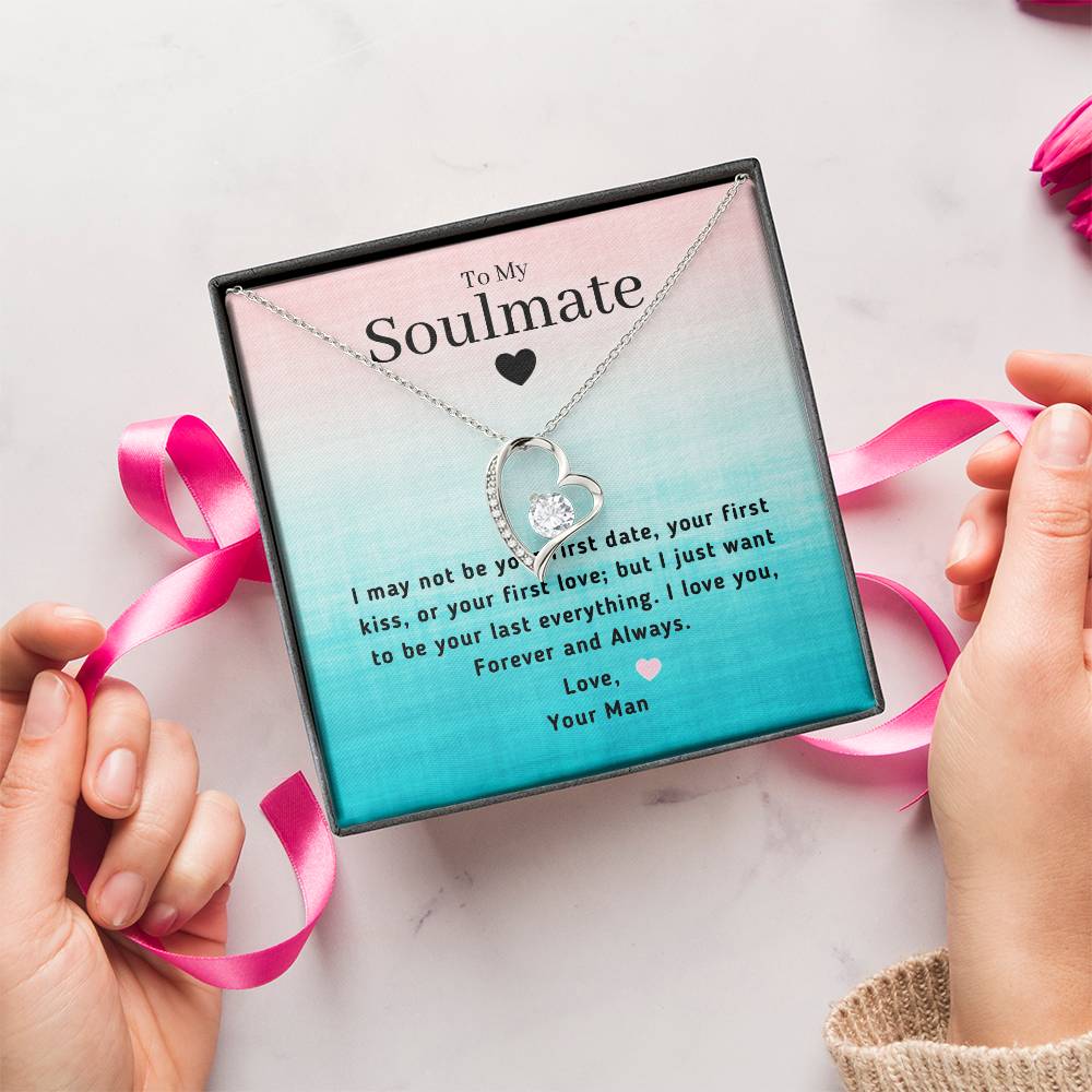 Last Everything Soulmate Message Card Heart Pendant Forever Love Necklace