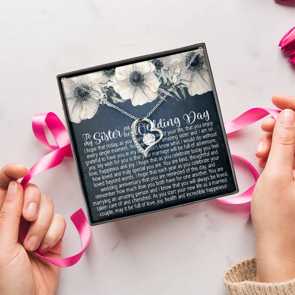 Sister Wedding Day Forever Love Necklace Gift To Bride From Sister Necklace Sister To Bride Gift Bride Jewelry Cute Gift From Sister Forever Love Necklace