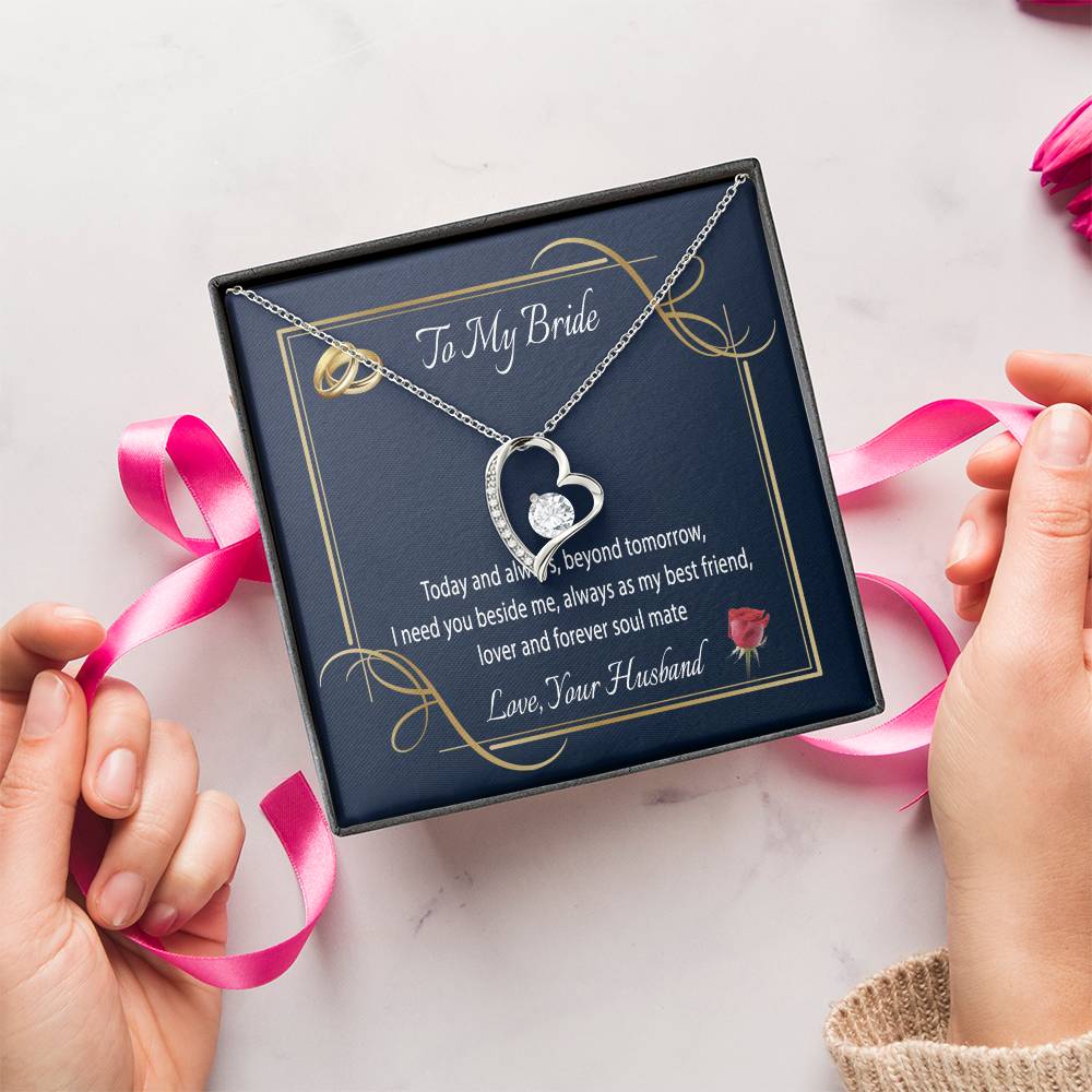 To My Bride Heart Necklace Forever Love Necklace For Wife Message Card Jewelry For Wife Anniversary Birthday Wedding Gift For Wife Forever Love Necklace