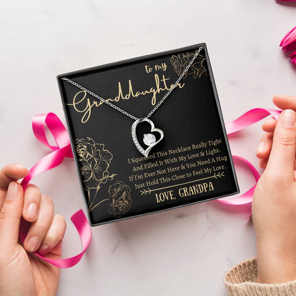 To My Granddaughter - Heart Necklace - Squeeze This Necklace - Love Grandpa Forever Love Necklace