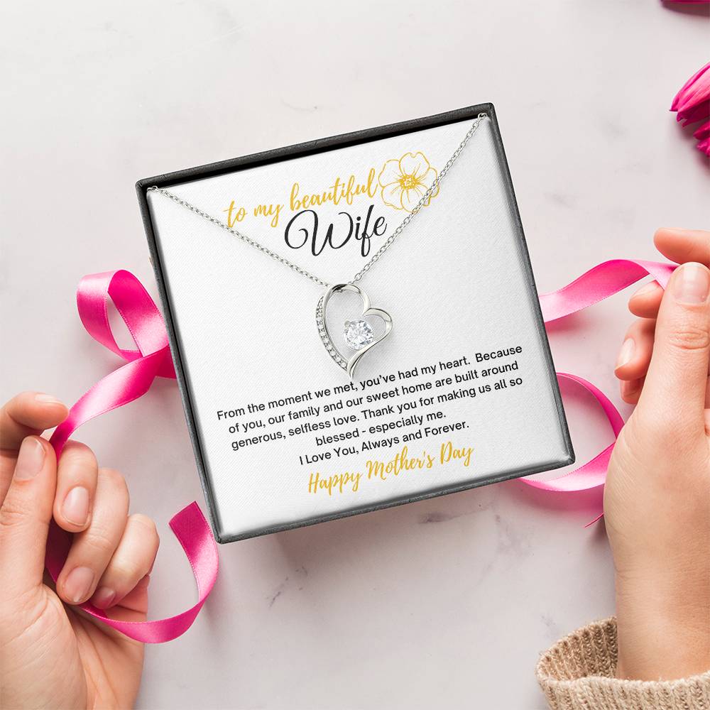 To My Wife Heart Necklace With Mother's Day Message Card 14k White Gold Finish Or 18k Yellow Gold Finish In The U.s.a.🇺🇸 Forever Love Necklace