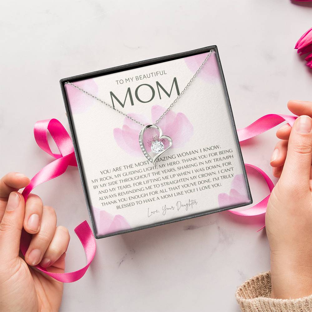 To My Beautiful Mom Necklace  Badass Mom Gift  Mother's Day Gift  Daughter To Mom Gift  Gift From Daughter To Mom On Wedding Day Forever Love Necklace