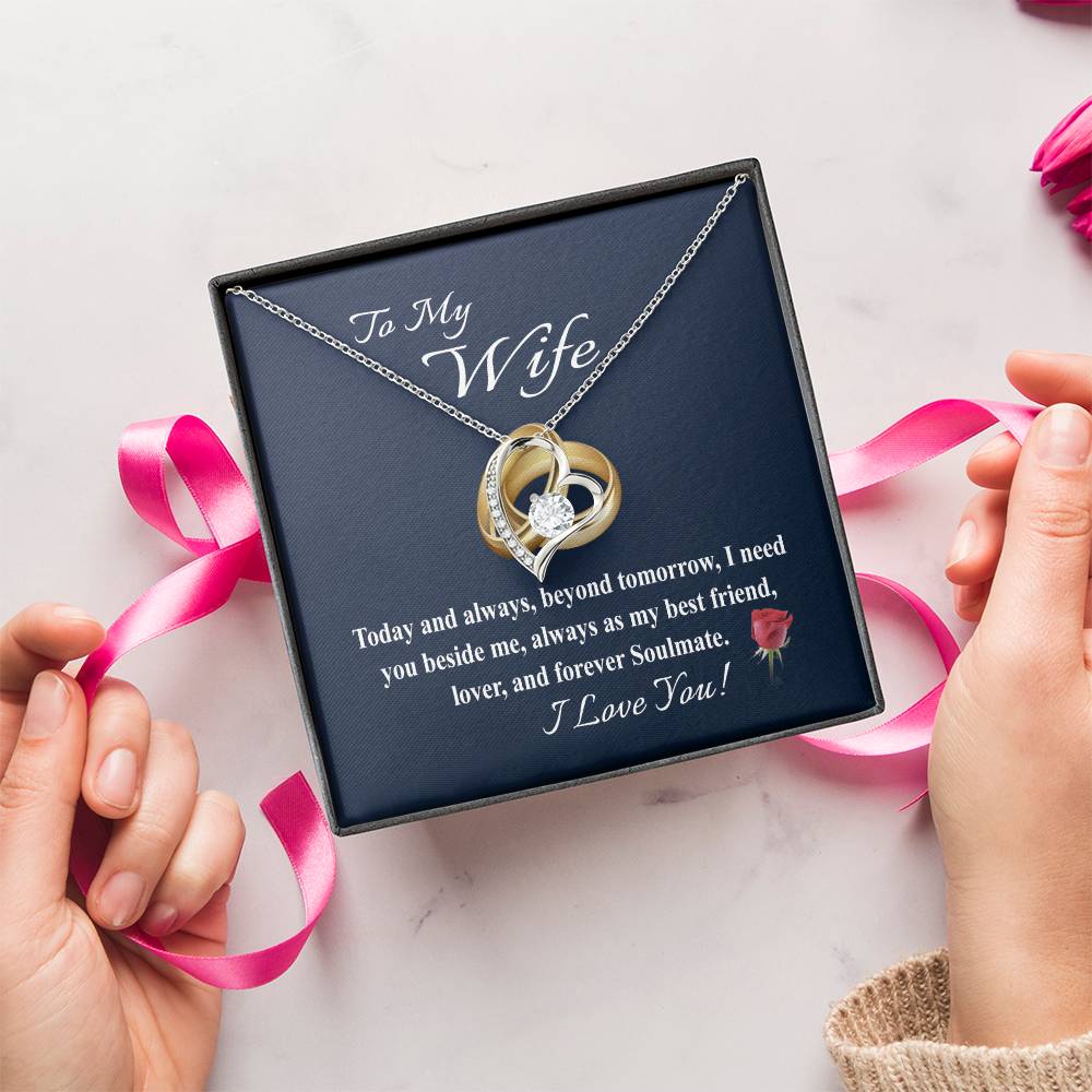 To My Wife Message Card With Heart Necklace Gift Necklace For Wife From Husband Anniversary And Birthday Gift For Wife Forever Love Necklace