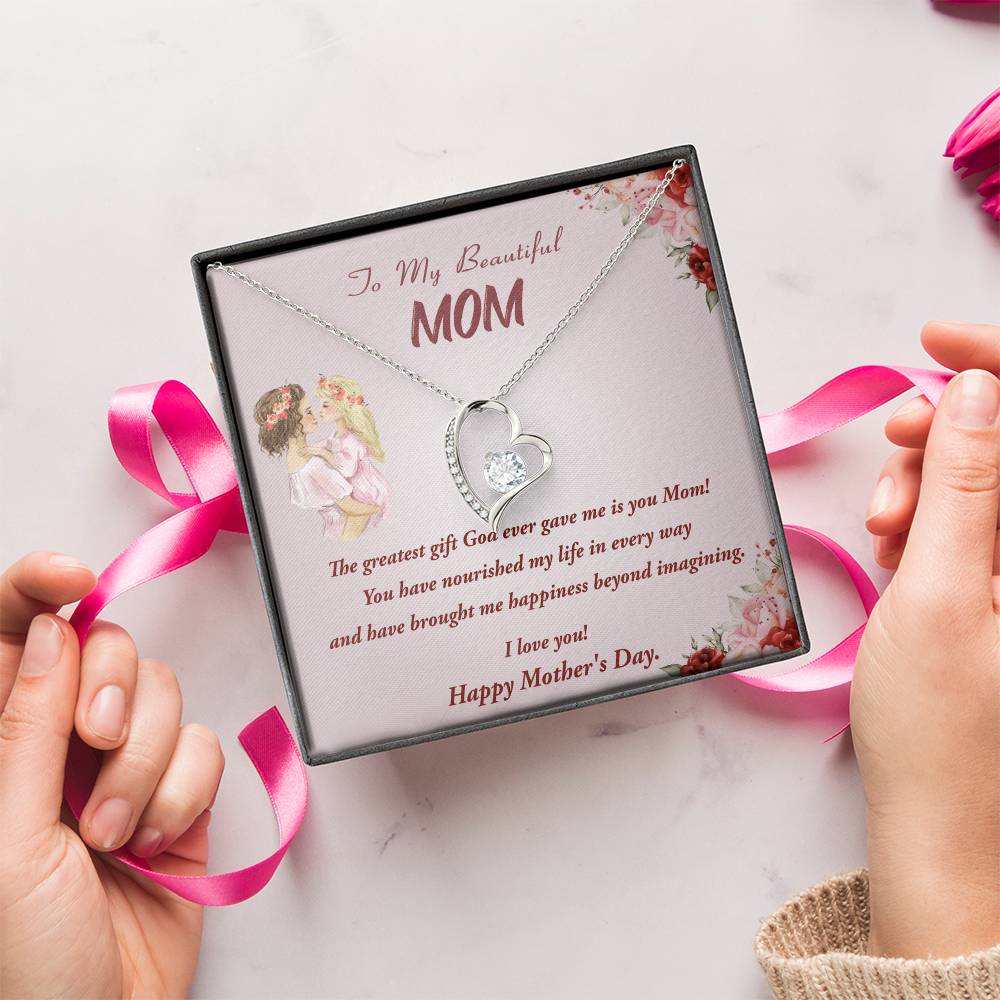 Mother's Day Gift Necklace To My Beautiful Mom Heart Necklace To Mom From Daughter Gift Necklace Message Card Necklace For Forever Love Necklace