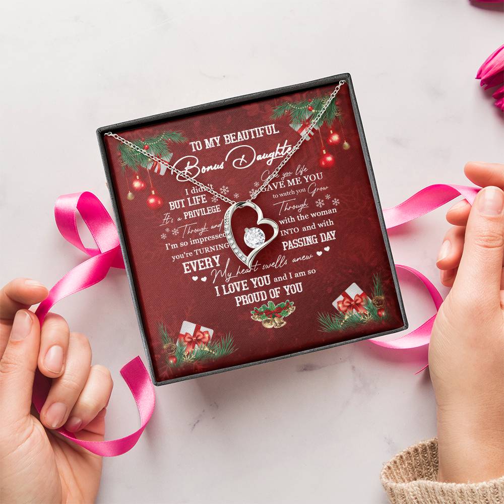 To My Beautiful Bonus Daughter Forever Love Necklace