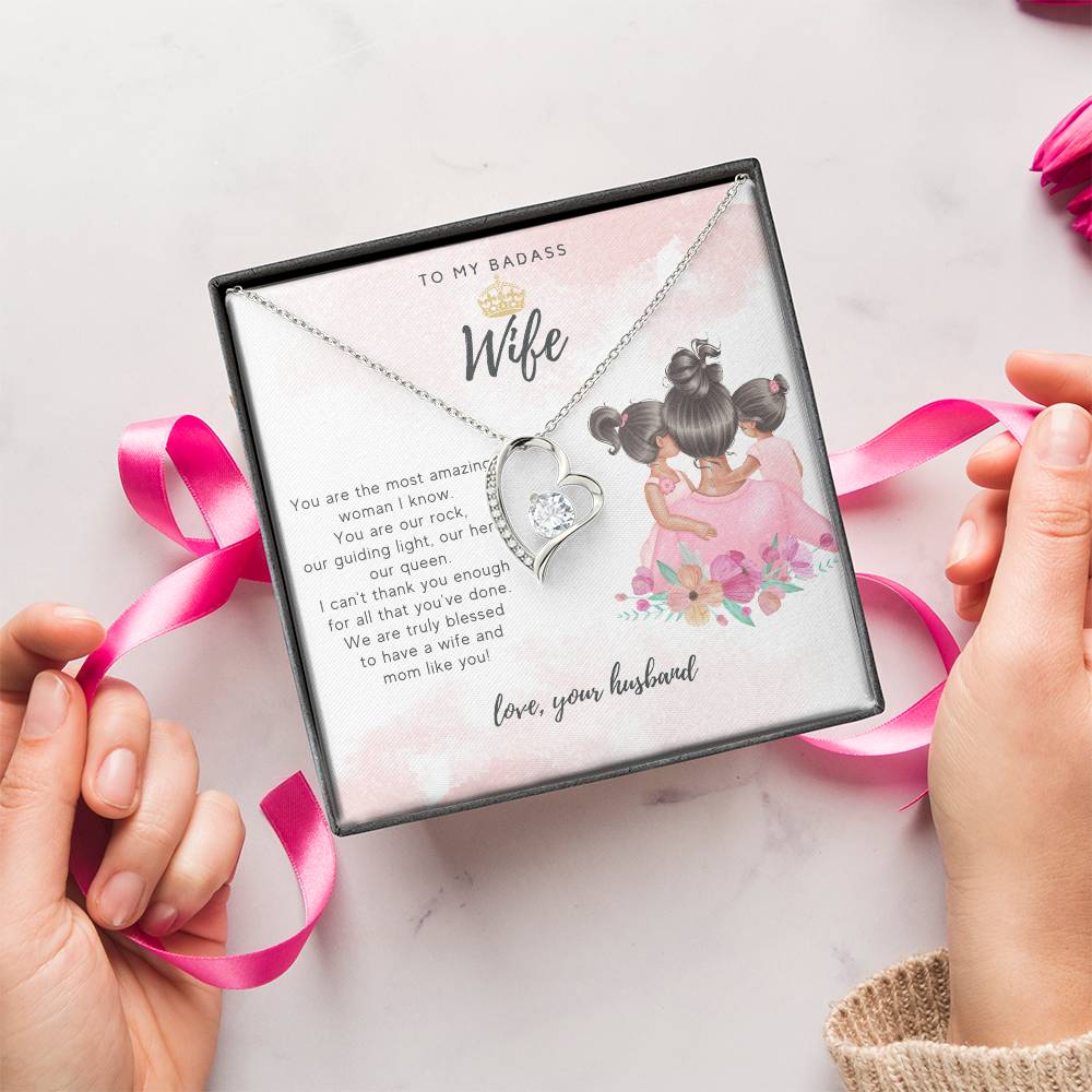 To My Badass Wife From Two Daughters And Husband Necklace Badass Wife Luxe Crown Wife Birthday Wife Anniversary Mother's Day Gift For Soulmate Forever Love Necklace