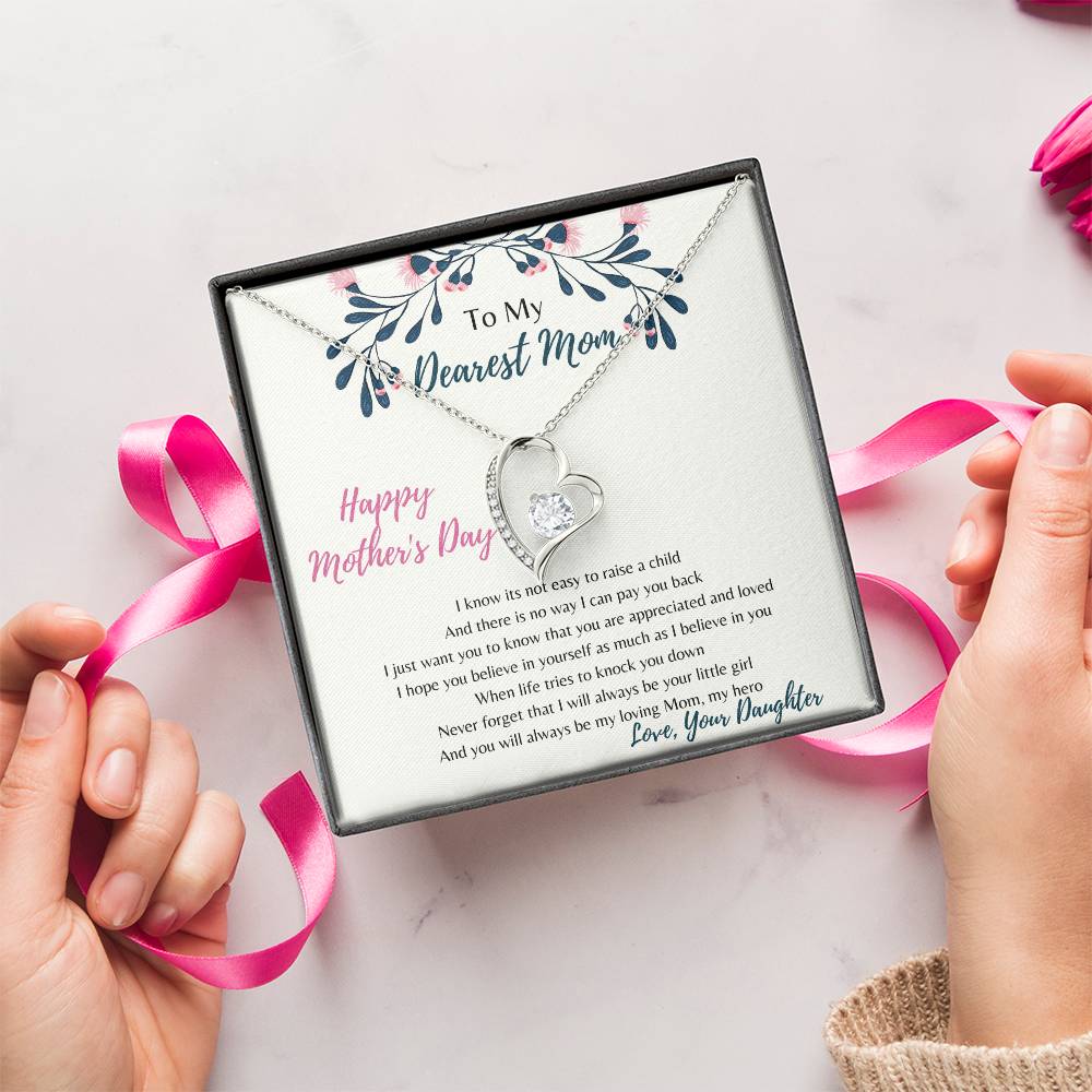 To My Dearest Mom I Will Always Be Your Little Girl Crystal Heart Pendant Forever Love Necklace