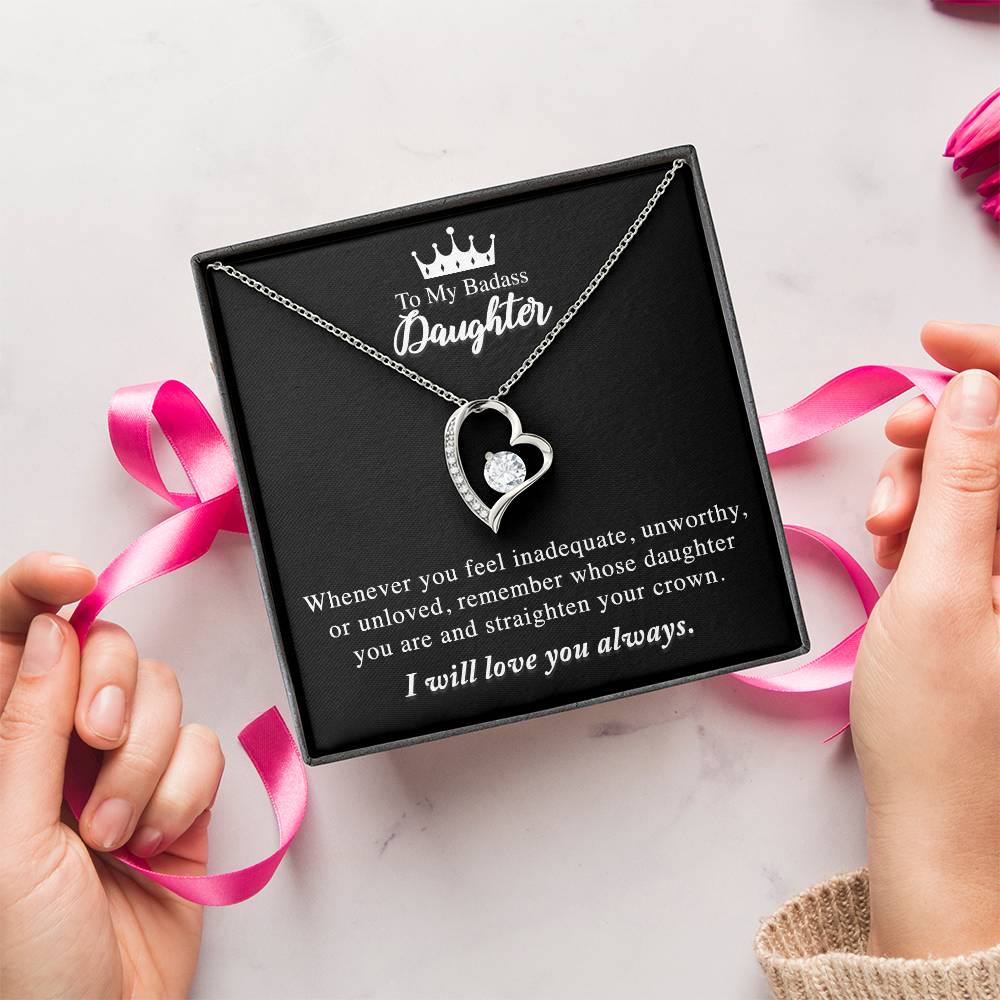 To My Badass Daughter Necklace Daughter Gift Necklace Daughter Birthday Gift Gift For Daughter Daughter Jewelry White Gold Necklace Forever Love Necklace