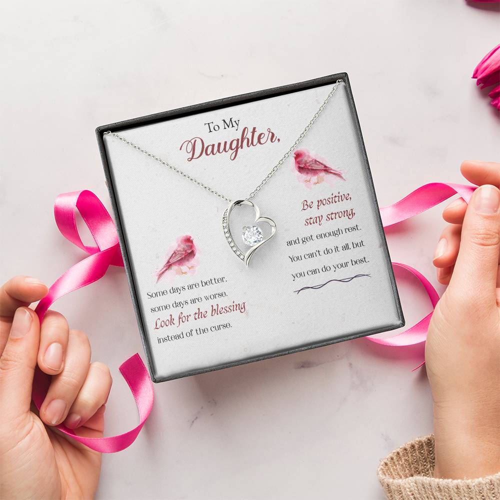 To My Daughter Gift Necklace Inspiring Message 14k White Gold With Round Cut Cubic Zirconia 1 Forever Love Necklace