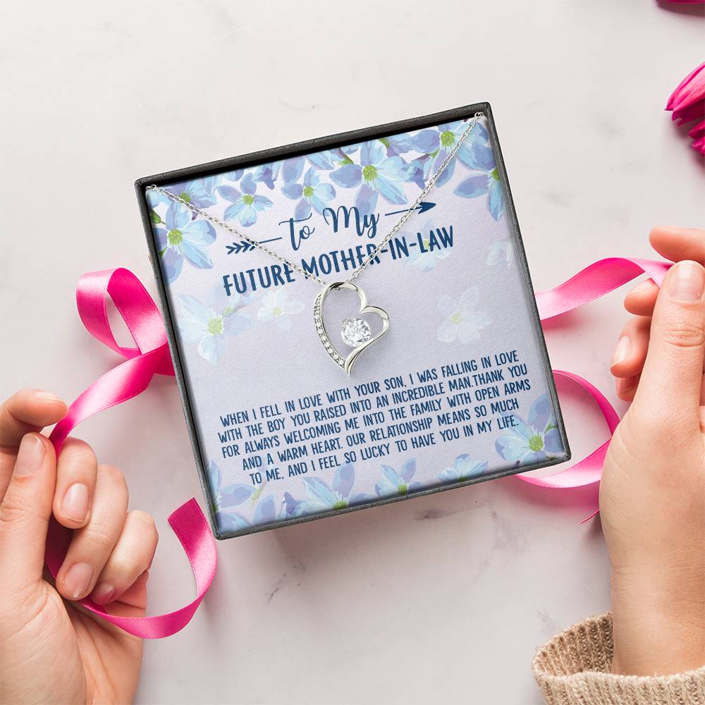 Love Knot Pendant Necklace To My Future Mother-In-Law The Boy You Raised Bonus Mom Gift Future Mother-In-Law Necklace Future Stepmom Forever Love Necklace