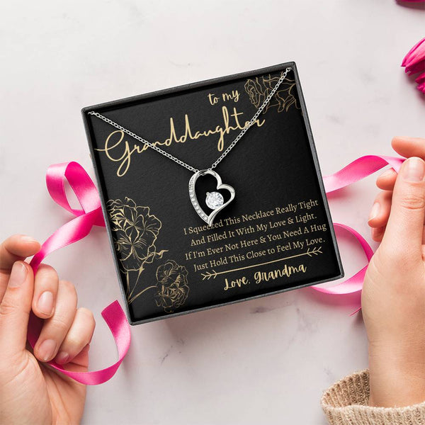 To My Granddaughter - Heart Necklace - Squeeze This Necklace - Love Grandma Forever Love Necklace