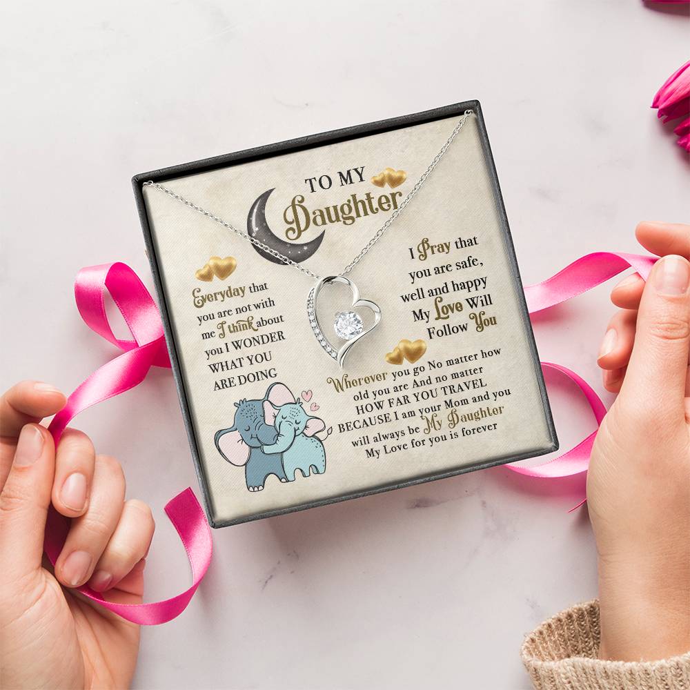 To My Daughter Elephant Mom Birthday Gift - To My Wonderful Mom - Elephant Mother Daughter Songift To Mom Forever Love Necklace