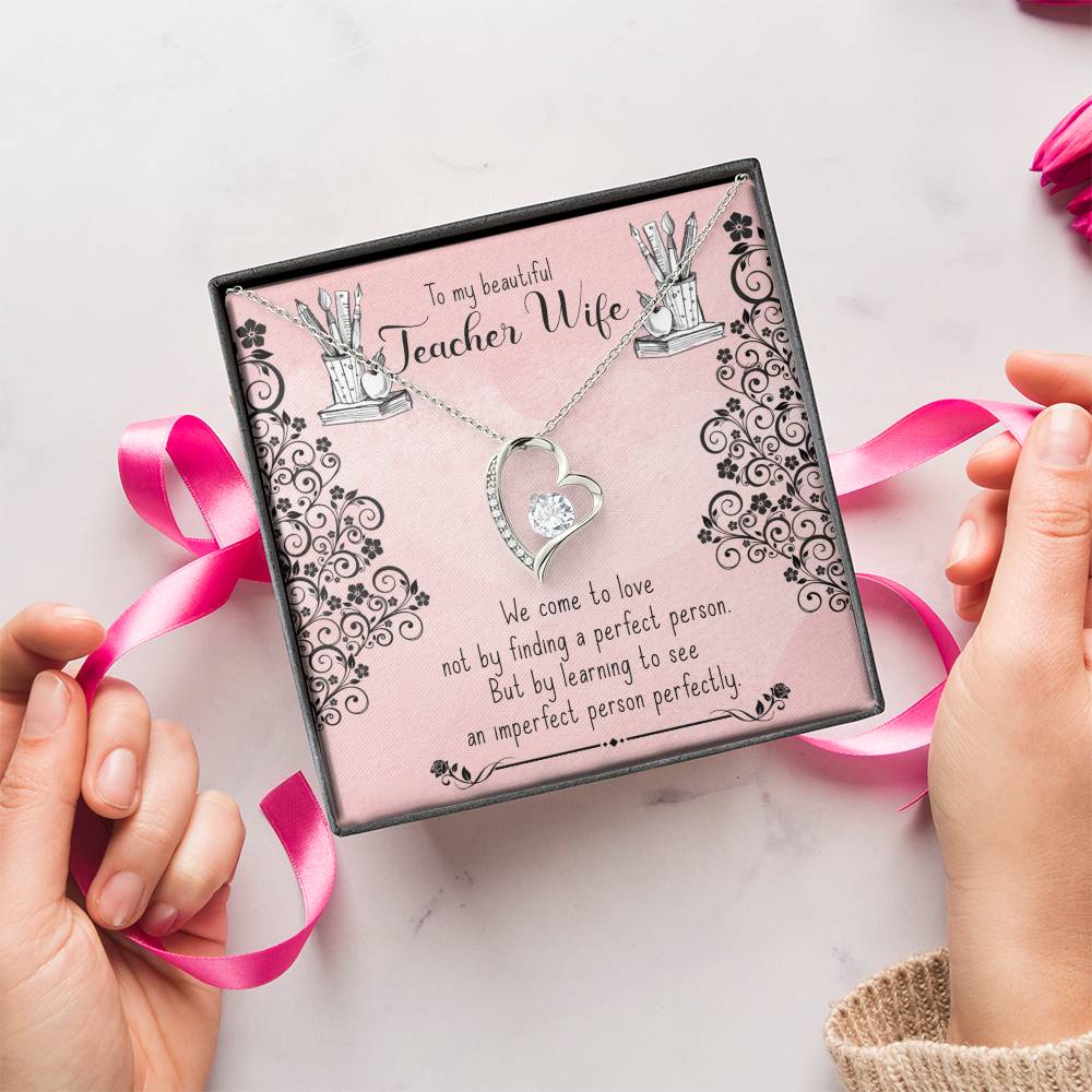 To My Beautiful Teacher Wife Heart Pendant 14k White Gold Finish Or 18k Yellow Gold Finish Forever Love Necklace