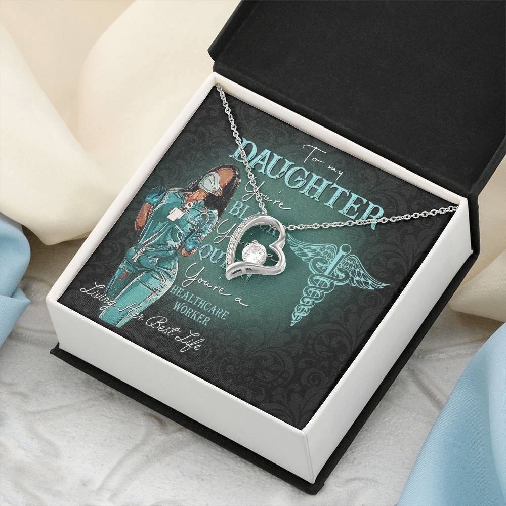 To My Daughter Black Nurse Customize Nurse Stethoscope Necklace To Nurse Daughter From Mom Nurse Gift Forever Love Necklace