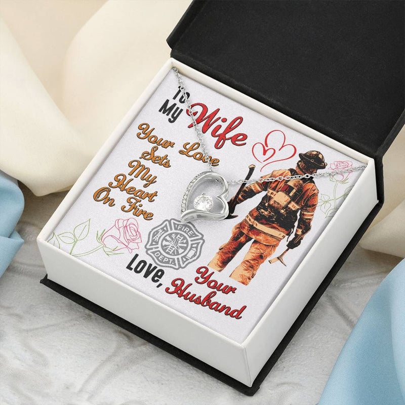 Gift For Firefighter Wife Thin Red Line Necklace For Fireman Wife To The World's Best Fire Wife Necklace Fireman Gift Set Birthday Gift Couples Forever Love Necklace
