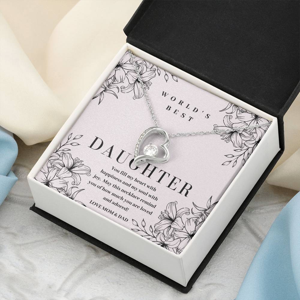 World&#39;s Best Daughter Gift 14k White Gold Or 18k Yellow Gold Pendant Necklace Forever Love Necklace