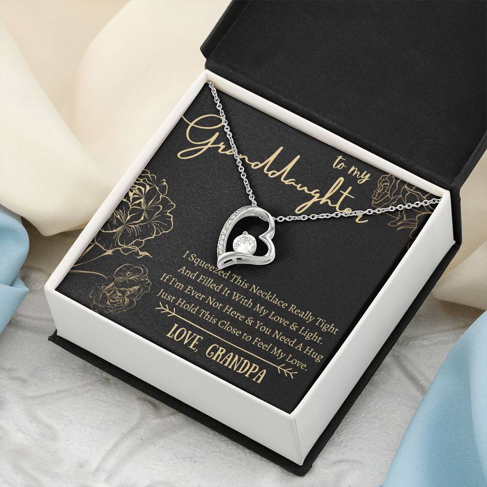 To My Granddaughter - Heart Necklace - Squeeze This Necklace - Love Grandpa Forever Love Necklace