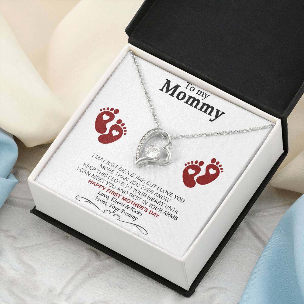 To My Mommy - From Your Tummy - Pregnancy Gift For First Time Mom - Mother's Day Gift Forever Love Necklace