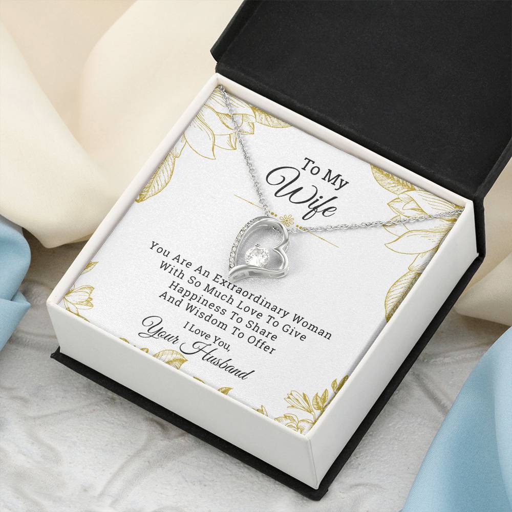 To My Wife Extraordinary Woman I Love You Your Husband Luxury Necklace Gift Set With Message Card & Gift Box Forever Love Necklace