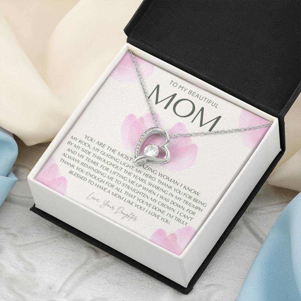 To My Beautiful Mom Necklace  Badass Mom Gift  Mother's Day Gift  Daughter To Mom Gift  Gift From Daughter To Mom On Wedding Day Forever Love Necklace
