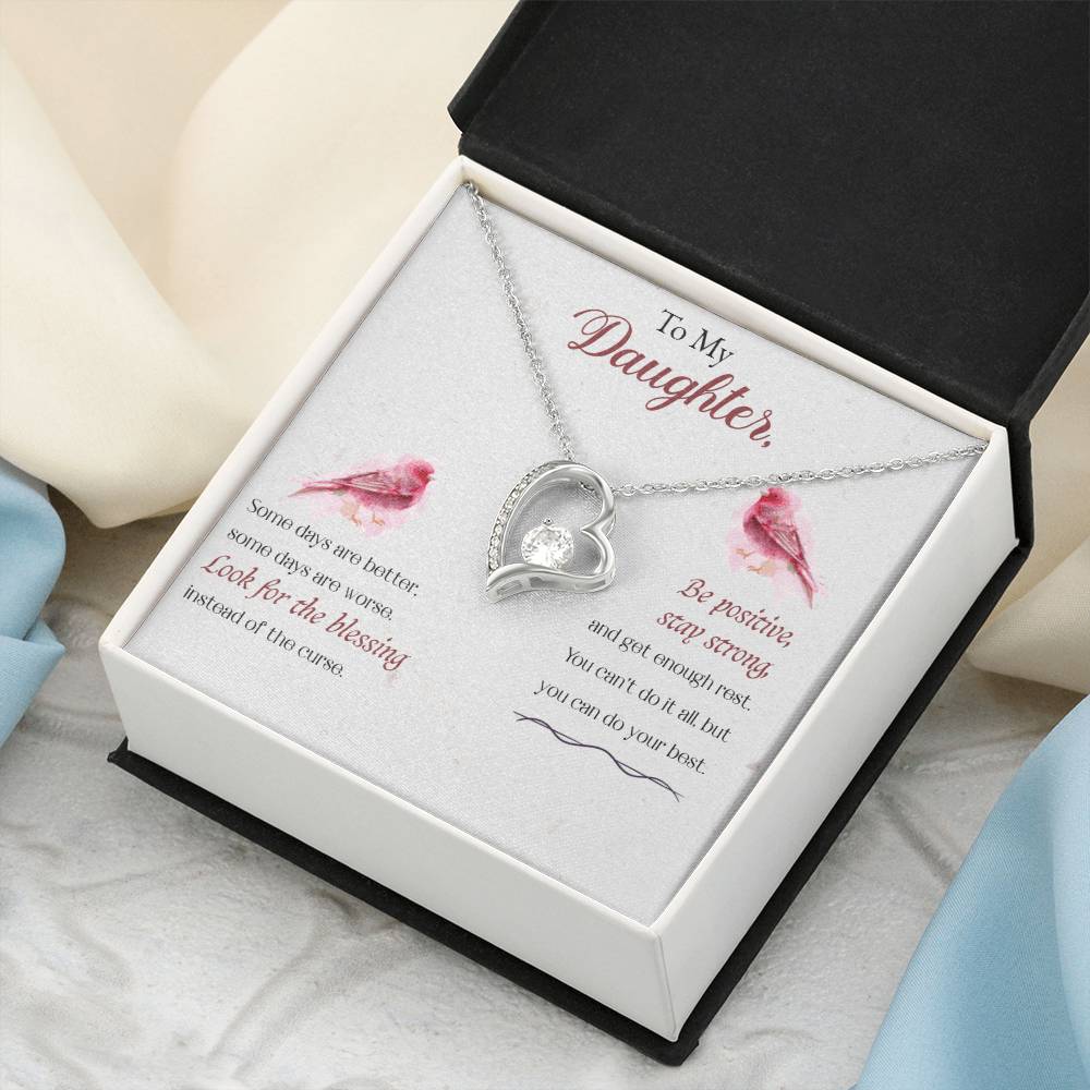 To My Daughter Gift Necklace Inspiring Message 14k White Gold With Round Cut Cubic Zirconia 1 Forever Love Necklace