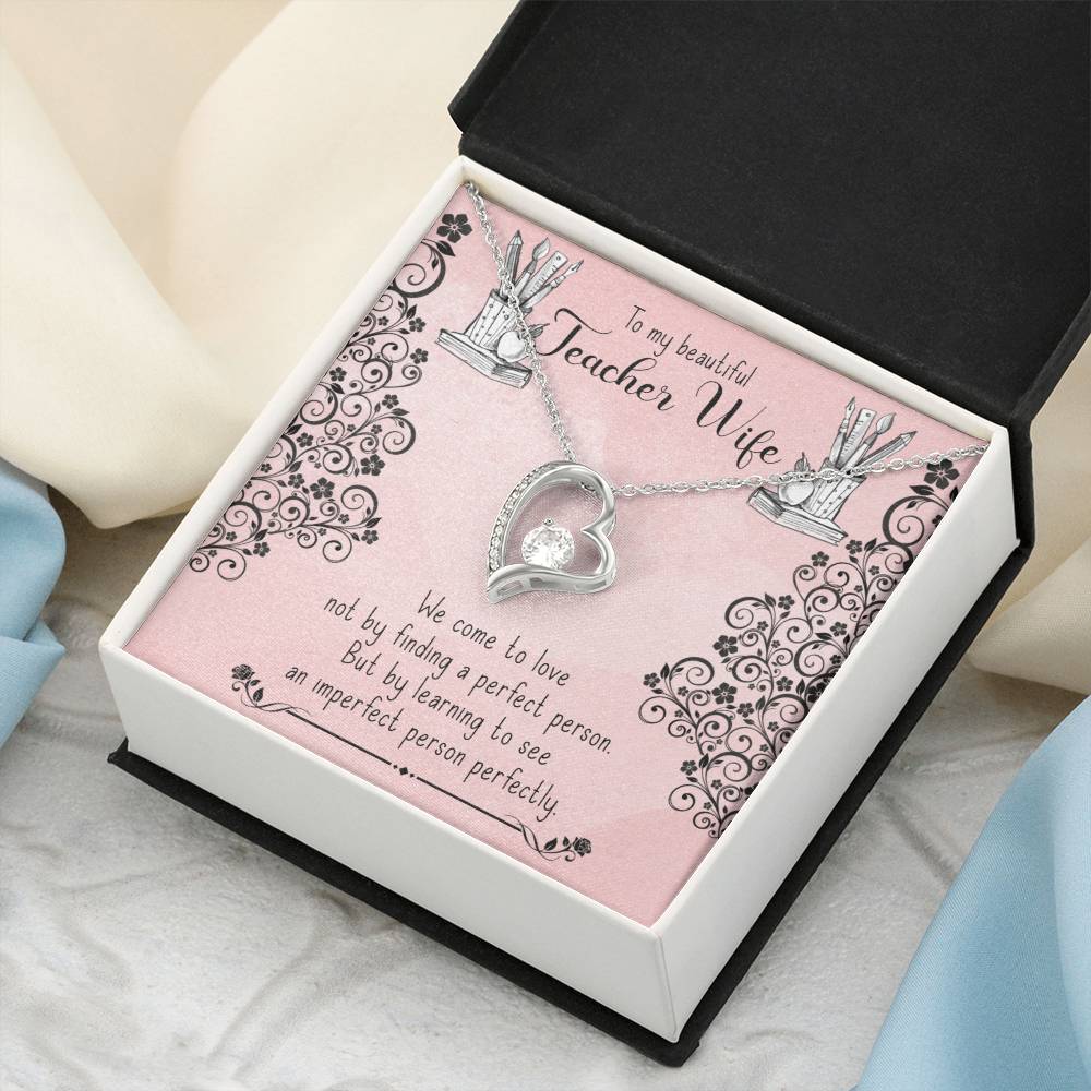 To My Beautiful Teacher Wife Heart Pendant 14k White Gold Finish Or 18k Yellow Gold Finish Forever Love Necklace