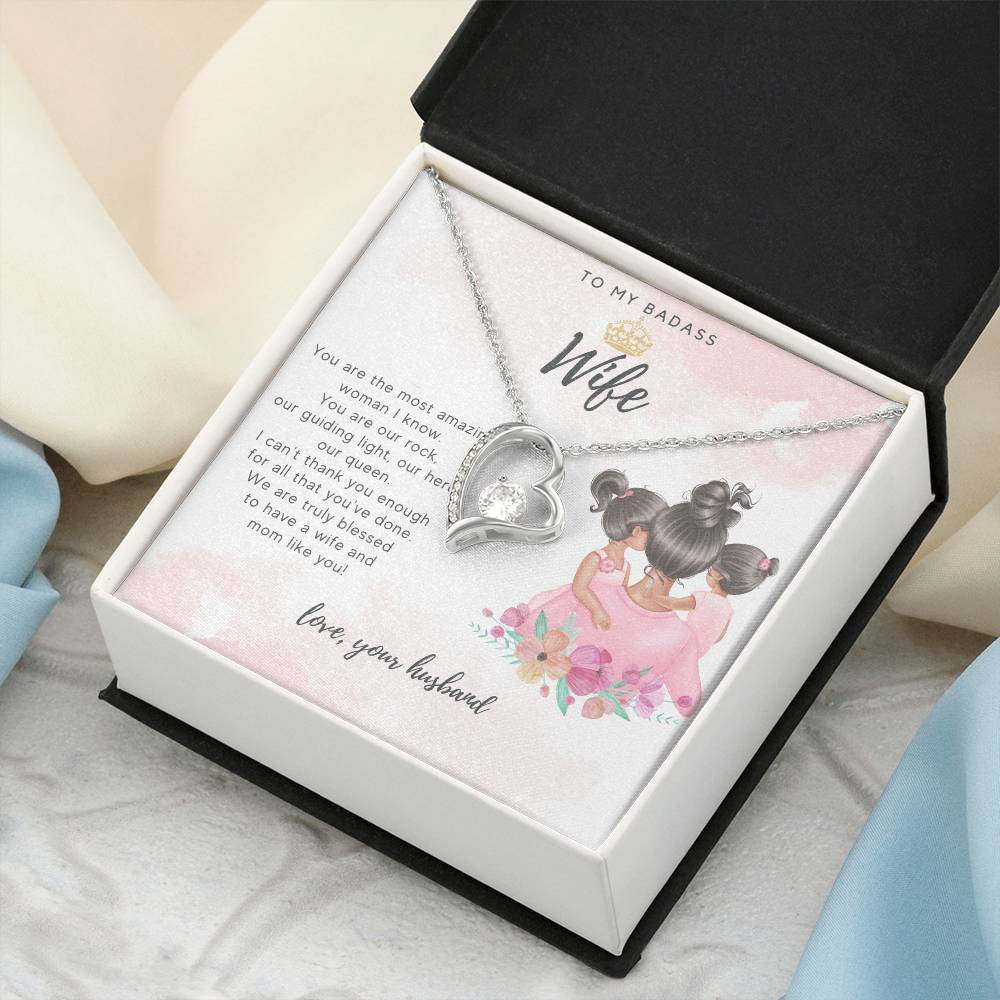 To My Badass Wife From Two Daughters And Husband Necklace Badass Wife Luxe Crown Wife Birthday Wife Anniversary Mother's Day Gift For Soulmate Forever Love Necklace