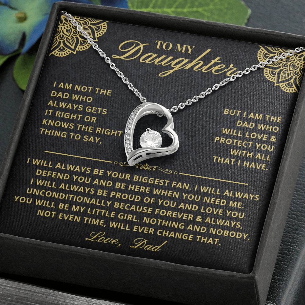 To My Daughter - Forever & Always  From Father Dad, Inspirational Strength Gift, Forever Love Necklace, 14K Sentimental Present, Xmas Forever Love Necklace