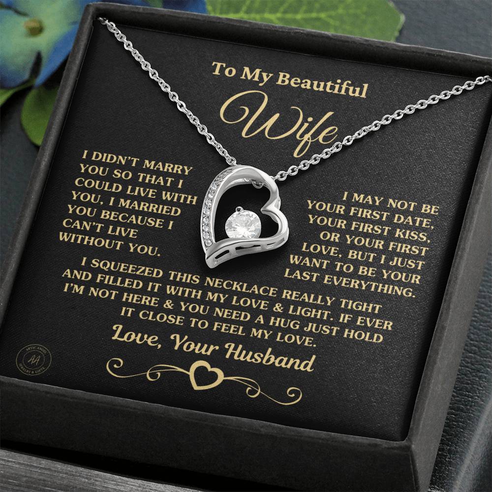 Special Gift For Wife I Can'T Live Without You Gold Heart Necklace Forever Love Necklace