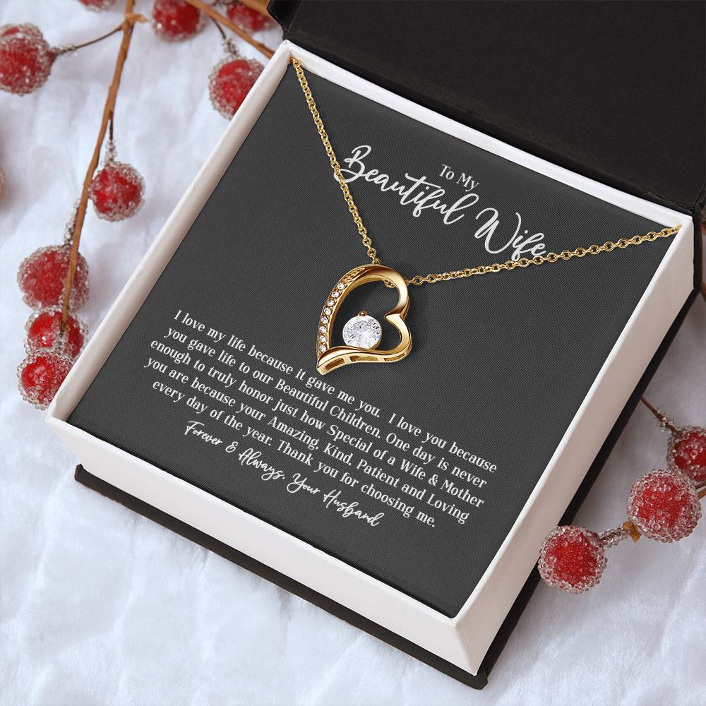 To My Beautiful Wife I Love My Life Because It Gave Me You & Our Beautiful Children. 1 Forever Love Necklace
