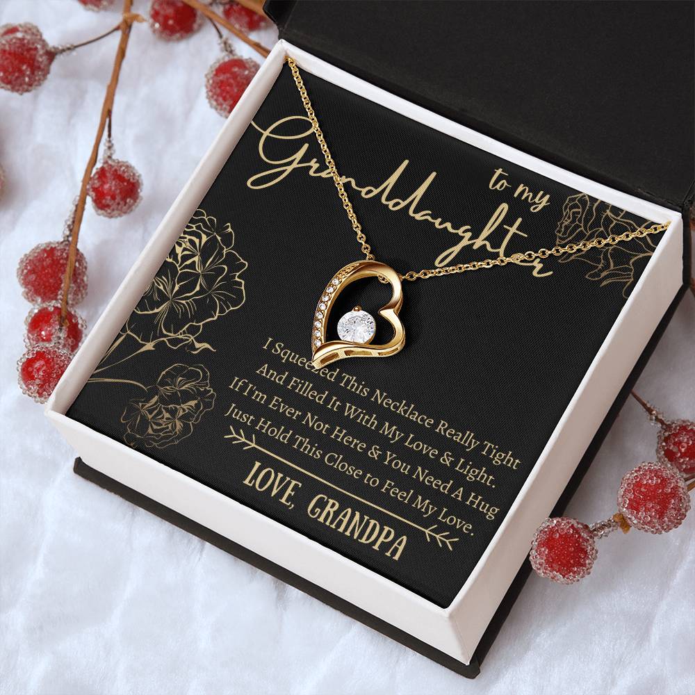 To My Granddaughter - Heart Necklace - Squeeze This Necklace - Love Grandpa Forever Love Necklace