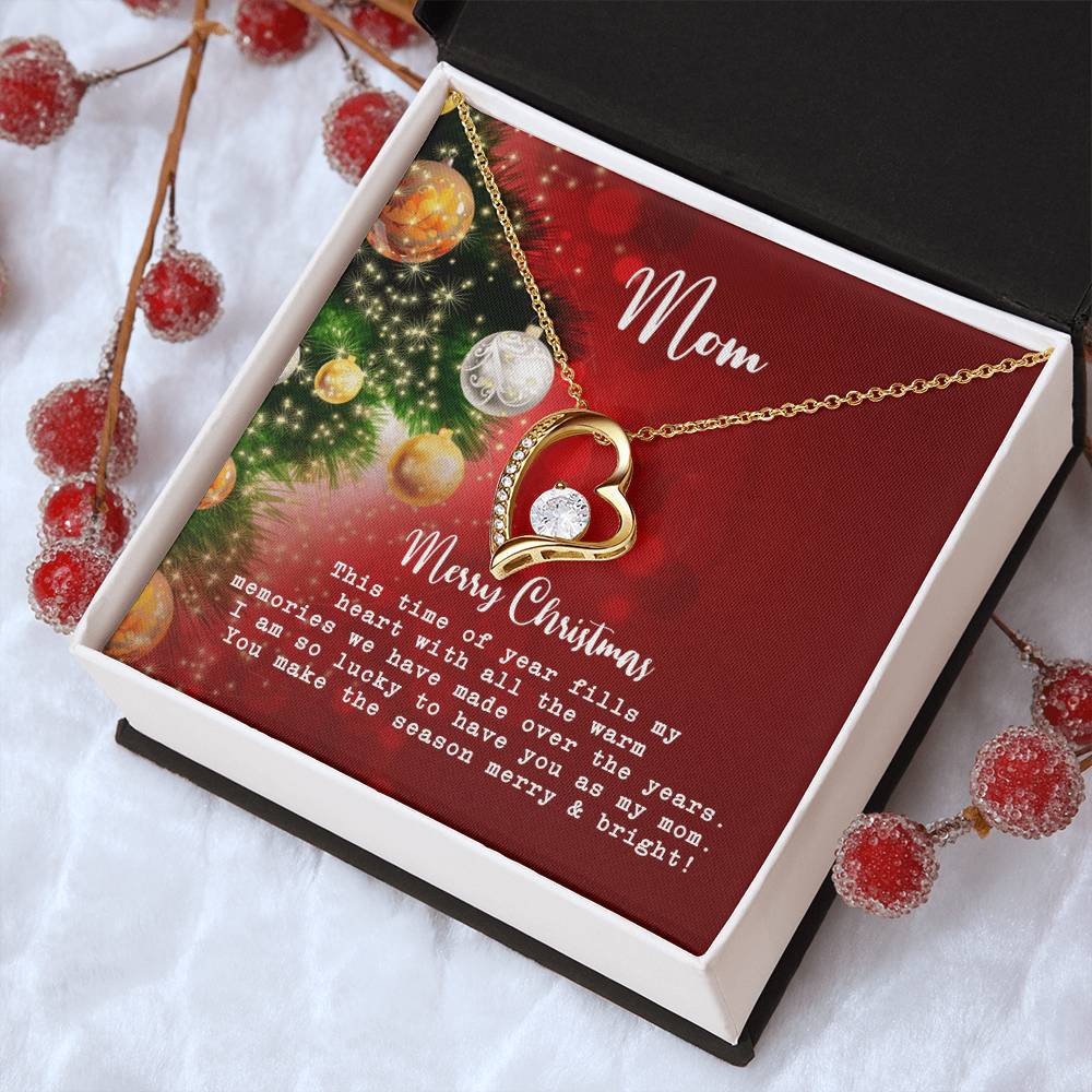 Mom Merry Christmas Message Card & Necklace Forever Love Necklace