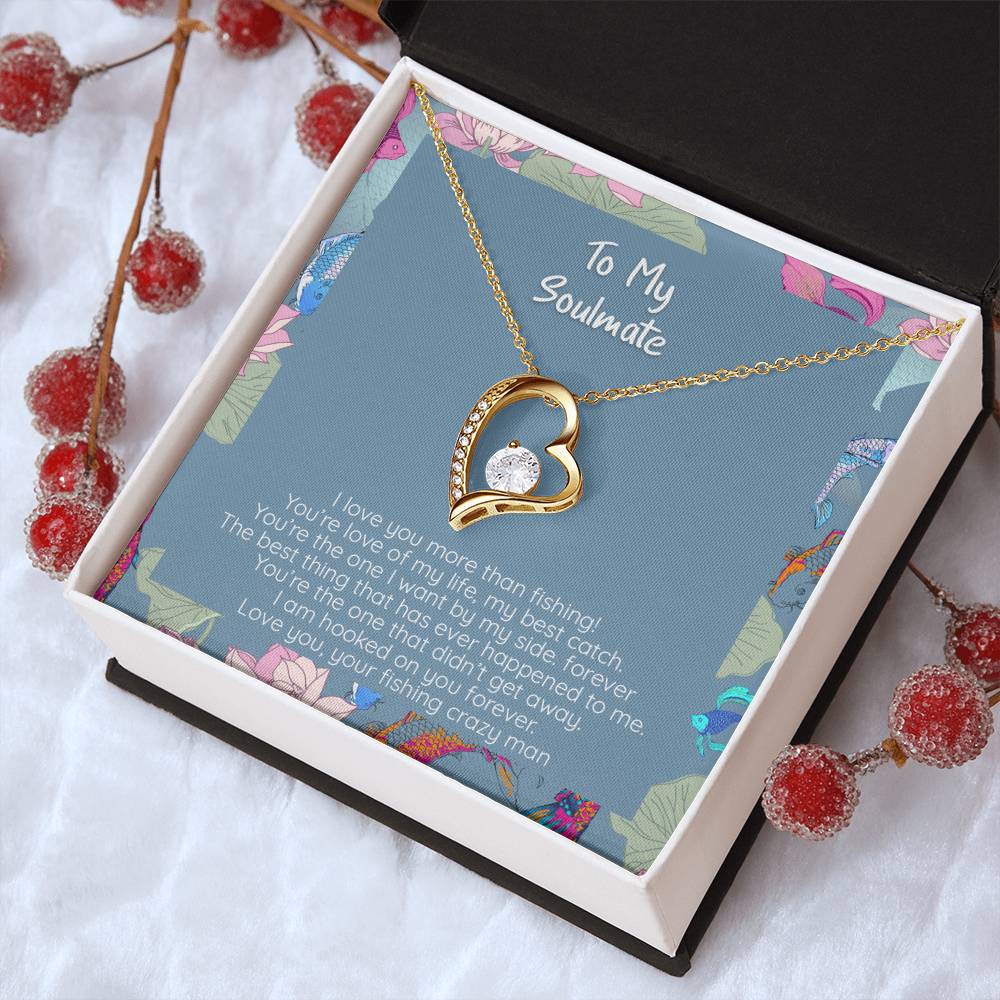 I Love You More Than Fishing 14k White Gold Or 18k Yellow Gold Finish Crystal Pendant Necklace Forever Love Necklace