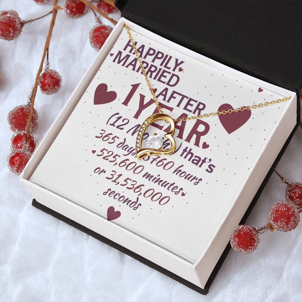1 Year Anniversary Married Hanging Heart Sign Keepsake Forever Love Necklace