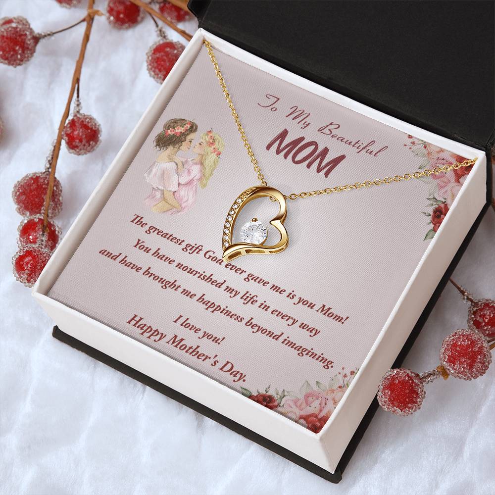 Mother's Day Gift Necklace To My Beautiful Mom Heart Necklace To Mom From Daughter Gift Necklace Message Card Necklace For Forever Love Necklace